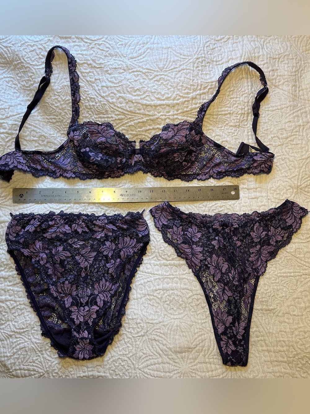 Lise Charmel Purple Lace Underwire Bra 34B and Panty Set - Women's Intimates